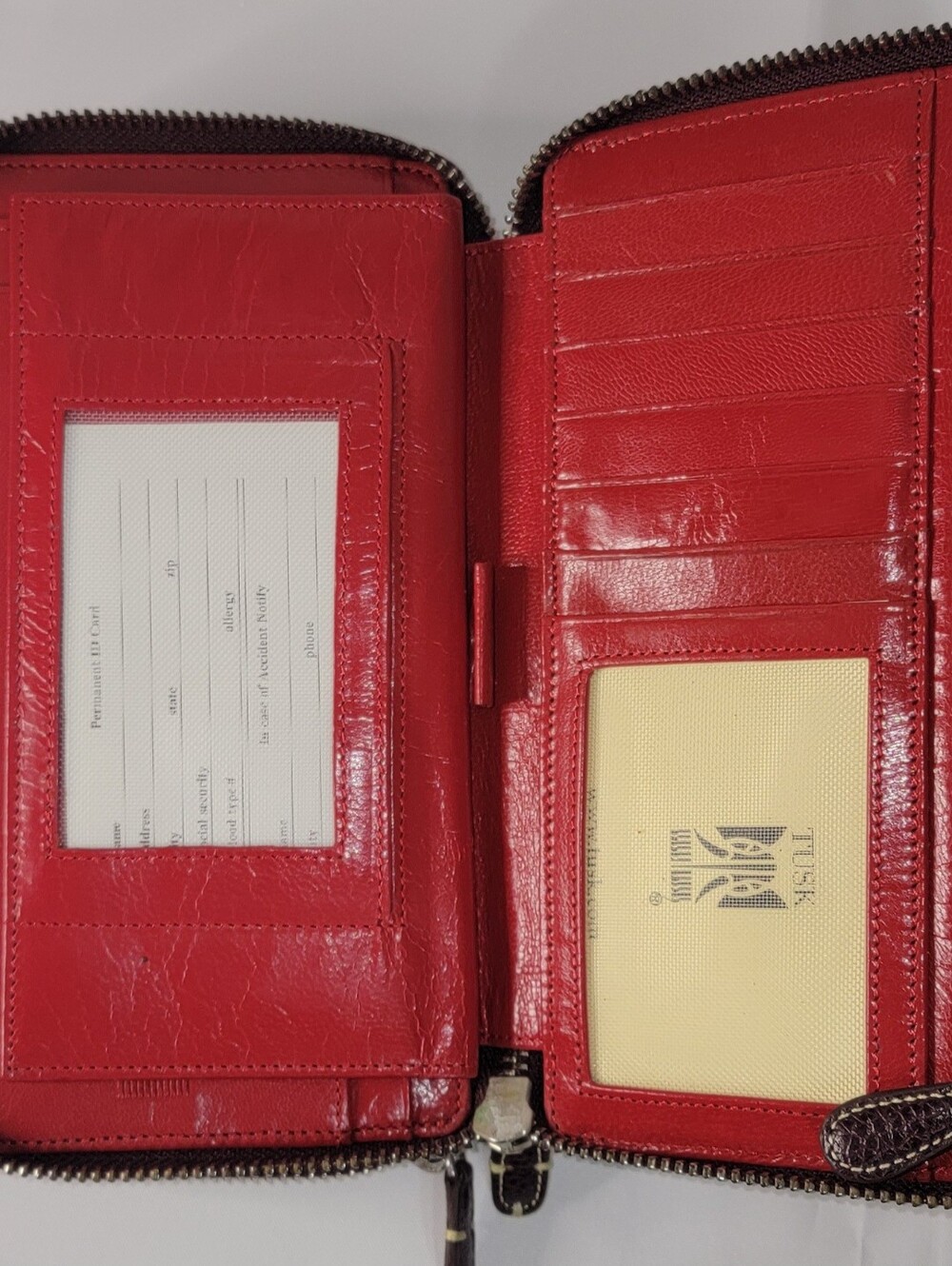 TUSK Women's Zip-Around Wallet Burgundy/Red Zipper Pocket Coin & Credit Card - Picture 8 of 16